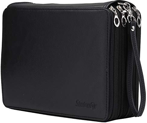 Shulaner 200 Slots Buntstiftetui Federmäppchen mit Reißverschluss Großer PU Federmappe 200 Pencil Case Organizer - Schwarz