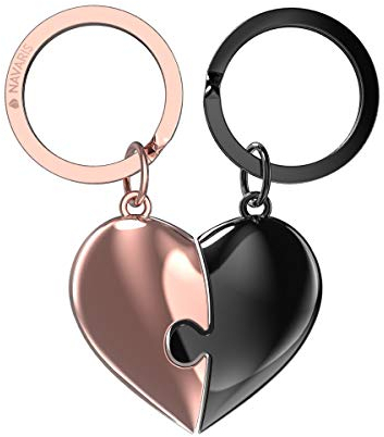 Navaris Porte-clé cœur Puzzle - Porte-clé Femme Mignon avec Anneau - pour Trousseau de clés ou déco Sac à Main - Cœur Rose et Gris