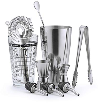 LTLWSH Cocktail Shaker Set di 10Pezzi, Kit Attrezzatura Bar in Acciaio Inox, Shaker, Jigger Bar Spoon ect per Drink,10pcs
