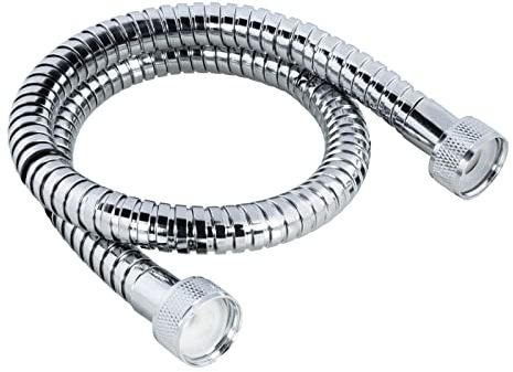 aquaSu® Brauseschlauch Ayuda | 60 cm Länge | mit Knickschutz | zugfest | Standard-Anschluss in 1/2 | mit 2 Rändelmuttern | chrom | aus Metall | Duschschlauch 0,6 m | 72254 4