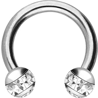 PIERCINGLINE Chirurgenstahl Hufeisenring mit 2 Epoxy Kugeln + Kristalle| Piercing für Septum Lippe Ohr Tragus Helix uvm. | Farb & Größenauswahl
