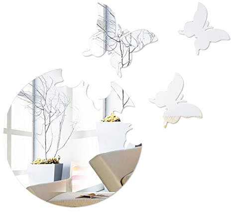 CREATCABIN Papillon Miroir Autocollants Rond Auto-Adhésif Mur 3D Autocollants Acrylique Amovible Décoration Murale pour Maison Mariage Salon Chambre 10.6x11.8 Pouces Ruban