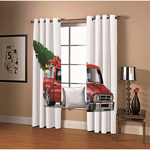 AMDXD Tenda Per Finestra Esterna, Tende Oscuranti Salotto Rosso E Verde Camion Rosso Con Albero di Natale E Regali Tende Oscuranti 264x274CM