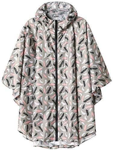 SaphiRose PONCHO Imperméable Poncho avec Capuche Zip pour Adulte Fleur de Plume,Taille Unique