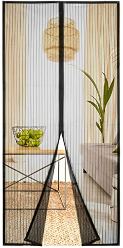 Puroso Fliegengitter Balkontür Magnet 90x210cm, Strapazierfähiger Fliegengitter Balkontür, 26 Magnete von Oben nach Unten, Hochdichtes Netz Insektengitter Lamellenvorhang Magnetvorhang (Schwarz)