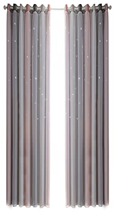 LIKEUDO 2 Stück Sterne Vorhang Verdunkelungsvorhänge Bunte Doppelschicht für Kinder Schlafzimmer Mädchen Kinderzimmer Sterne Vorhänge Doppelschicht Wohnzimmer Blickdicht Vorhänge 134 x 210 cm