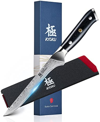 KYOKU Gin Series Boning Knife, 7 Butcher Knife, Japanese VG10 Damascus Stainless Steel Kitchen Knife with Silver Ion Blade G10 Handle Mosaic Pin, Multipurpose Fillet Knife for Meat Fish & More