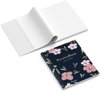 easyprint Poesiealbum personalisiert mit Name | Design Rosa Blumen | 148 x 210 mm | Hardcover | Papier 100 g/m² | Blanko Innenseiten | Freundebuch | Erinnerungsbuch