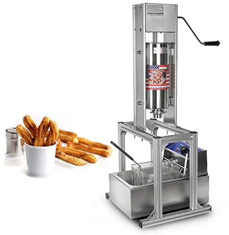 DISHENGZHEN Commercial Maker Churros Machine,5L Stainless Steel Vertical Spanish Donut Churros Machine Maker Snack Equipment with 6L Electric Deep Fryer and Stand for Restaurant Home Use,220V