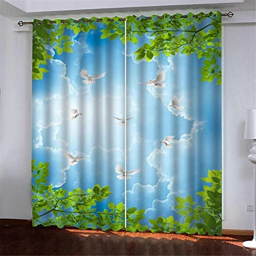 Blickdicht Blackout Vorhang Mit Ösen Schalldämmend Gardinen Polyester 3D Bedruckt Vogel Des Blauen Himmels Für Wohnzimmer Schlafzimmer Kinder Oder Babyzimmer 220(B)X215(H) Cm - Bedruckte Verdunkelung