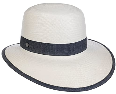 LIERYS White Panama Denim Schute Naturfarbener Strohhut Damen Made in Ecuador Frühjahr Sommer Natur M (57-58 cm)