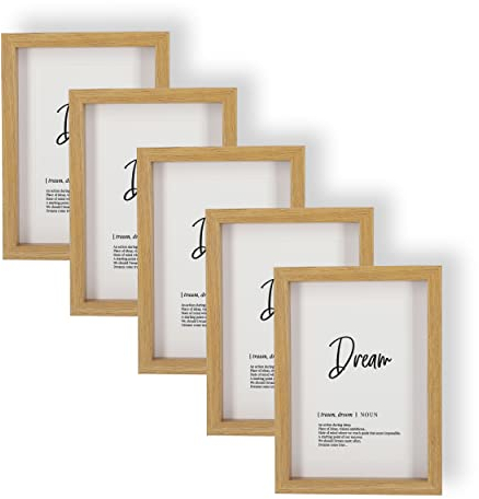 Wackadoo Bilderrahmen 5er Set 13x18 cm Eiche Fotowand Fotorahmen mit Glas Picture frame Holz mit Passepartout 10x15 cm
