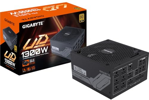 Gigabyte UD1300GM PG5 80 Plus Gold Fully Modular 1300w PCIe 5.0 Power Supply Unit, ATX 3.0, 12VHPWR GPU Connector, Flat Cables, 10 Year Warranty