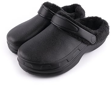 R-ISLAND Sabots classiques, chaussons d'hiver pour femme, avec doublure chaude, imperméables, avec semelle antidérapante, confortables, pour la maison, la chambre, le salon.., Noir , 38 EU