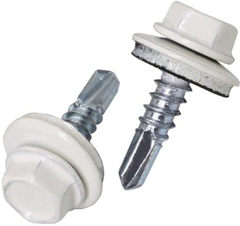 SKIR'CO (50 pezzi) Viti per tetti, testa esagonale, viti autoperforanti verniciate 4,8 x 19 mm con rondelle EPDM (bianco puro RAL 9010)