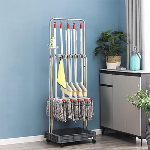 HACSYP Multifunktionaler Reinigungswagen, beweglicher, am Boden montierter Werkzeugaufbewahrungsständer, Besen- und Mopphalter, nasse Mopps, for Krankenhäuser, Fabriken, Hotels (Size : 57X50X175cm)