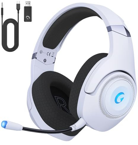 Gaming Headset, Wireless Gaming Headset for PS5 /PC/MAC, 2.4GHz Gaming Headphones With Noise Cancelling Miccrophone, Bluetooth Headphones With 3D Surround, 3.5mm Wired for Xbox Series, White