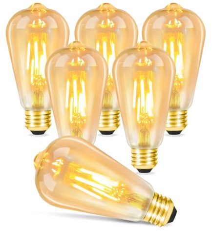 Kowanie E27 LED Warmweiss Glühbirne: 6er Pack Leuchtmittel 2200K Edison Retro Birne ST64 Antike Energiesparlampe 4W Dekorative Industrial Glühlampe für Restaurant Haus Café Bar