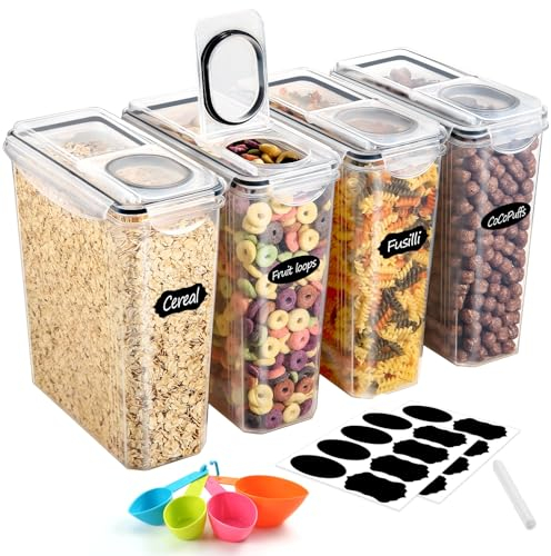YASHE 4 Stücke Vorratsdosen Set 3.7L, Vorratsdosen mit Deckel Luftdicht, Kunststoff BPA freie Küche Aufbewahrungsbehälter für Mehl, Hafer, Aufbewahrungsbox Küche mit 16 Etiketten