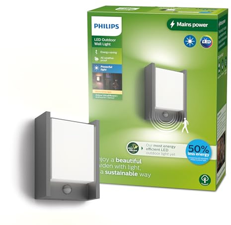 Philips Arbour UltraEfficient utomhusvägglampa, 3,8 W, 2700 K, antracit, rörelsesensor, IP44 väderbeständig