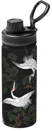 Japanischer Crane & Pine Isolierkessel für heiße und kalte Getränke, 530 ml, Edelstahl-Thermoskanne für Reisen
