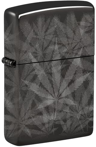 Zippo - Mechero Cannabis, Color Negro de Alto Pulido, Imagen fotográfica de 360 Grados, Recargable, Reutilizable, diseño Resistente al Viento, Caja de Regalo, Fabricado en Estados Unidos