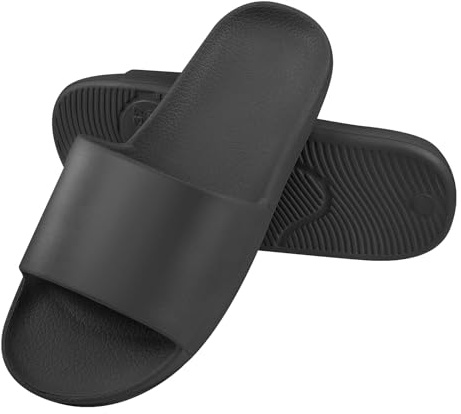 AUFIKR Glidsandal för kvinnor män, duschtofflor glidsandaler öppen tå badrum strand inomhus hussko, Svart, 40/41 EU