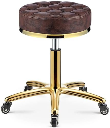 Rollhocker mit Rollen, Hocker auf Rollen, rund, hydraulisch, verstellbar, Rollhocker, drehbarer Hocker, drehbarer Rollhocker (Farbe: Braun)