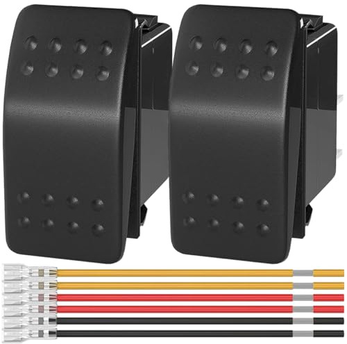 MKBKLLJY 2Pcs Black Marine Rocker Switch 12V Rocker Toggle Switch 3Pin SPST 2Position ON/Off Waterproof with Locked Terminal Wires for Boat UTV RZR ATV Car Truck Automotive Fog lamp Auxiliary lamp
