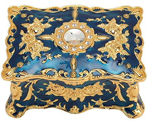 Ejoyous Vintage Schmuckschatulle, Groß Antik Jewelry Box, Schmuckkästchen mit Deckel für Ringe, Halsketten und Ohrringe, Goldblau