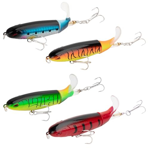 Leurre de Pêche, Topwater Appât Artificiel Carnassier avec Hameçons Triples, Poisson Nageur Surface 13G, Cadeaux de Pêche pour Hommes, Eau Douce Salée (4 Pièces)