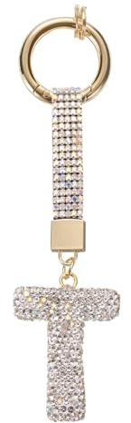 QUARKZMAN Alphabet T Buchstaben Taschenanhänger Strass Initial Alphabet Buchstaben Anhänger Zubehör für Schlüsselanhänger Armband Armband Halskette Schmuckherstellung Taschen, Weiß