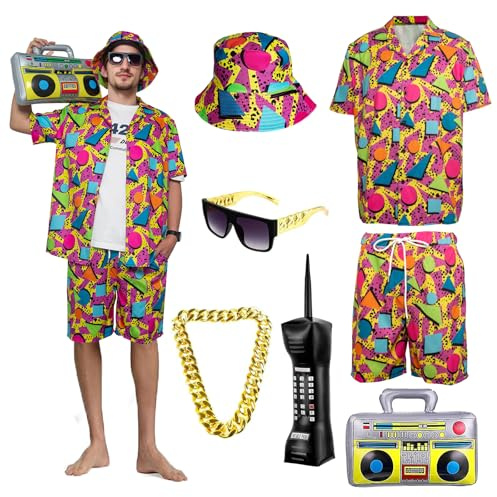 OPAEHJF Tenue hip-hop 80-90 pour adultes, déguisement rétro 80-90 homme, chapeau et lunettes, vêtements de sport disco