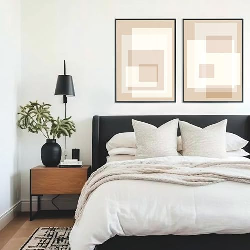ROLAV Set de 2 Láminas Decorativas - Cuadros para Dormitorios Modernos, Decoración Habitación con Acabado Satinado, Papel Grueso 300g, Sin Marco (Beige, 70x50 cm, Sin marco)