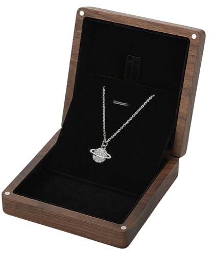 FINGERINSPIRE Walnut Wood Necklace Box 10.2x10.2x3.85cm Square Wood Pendant Display Boxes Jewelry Storage Gift Case with Magnetic Closure Coconut Brown Jewelry Display Box for Anniversary Birthday
