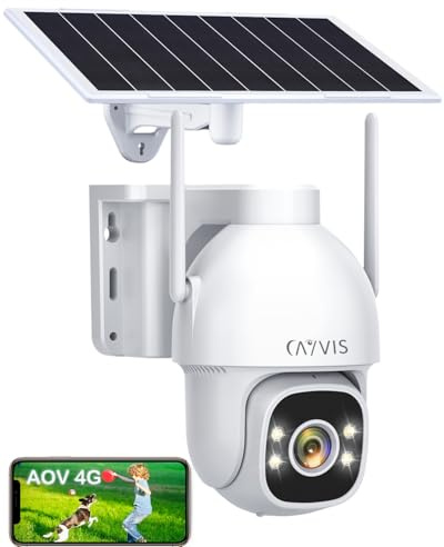 CAYVIS 4G LTE Überwachungskamera Aussen Solar mit SIM Karte, 24/7 Enregistrement AOV, 2K 3MP Kabellos Kamera Outdoor mit 16000 mAh Akku 8W Solarpanel Ohne WLAN, 30M Farbnachtsicht,2-Wege Audio,IP66