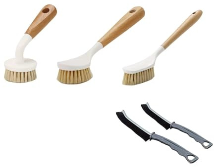 ROSSRORE Cleaning Products Washing Up Brush Set of 5 Sustainable Kitchen Cleaning with Sturdy Bristles Gap Brush- Suitable for Dish Brush and Kitchen Sinks