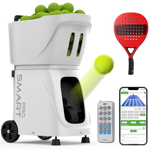 PUSUN PT-SMARTPro Padel Ballmaschine, Intelligenter Ballwerfer mit App-Steuerung, 20-Punkt-Programmierung, 12 Aufschlagmodi, Zufallsballfunktion, Perfekt für alle Spielniveaus (Weiß)