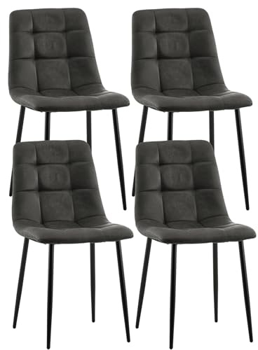 CLIPOP Esszimmerstühle 4er Set Kunstleder Grau, Gepolsterter Sitz Wohnzimmerstuhl mit stabilen Metallbeinen, für Zuhause und Büro (Kunstleder Grau, 4er Set)