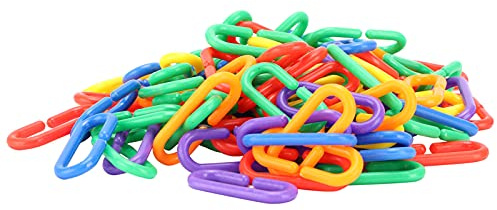 Qukaim Chaîne en plastique pour oiseaux, jouet éducatif à mâcher avec clips et liens, idéal pour les perroquets, jouet interactif à mordre pour petits oiseaux, 76,2 cm de long, design léger