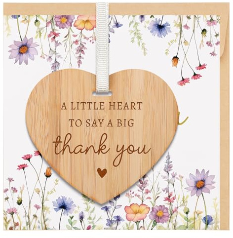 TheGiffter Thank You Cards for Teacher,Thank You Gift for Women with Envelope, Appreciation Card 15 * 15cm with Wooden Heart Plaque for Teacher Mentor Nurse Doctor Wedding Friend Colleagues