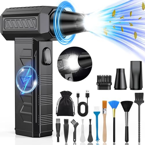 Famgoods Compressed Air Duster - 150000RPM USB-C Rechargeable Powerful Cordless Air Duster with LED Light,3 Gear Adjustable Electric Mini Blower for Computer,Keyboard,Electronics,Car,Home,Outdoor Use