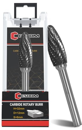 CSOOM H-12 Hartmetall Frässtifte mit 6mm Schaft Doppelschnitt Drehfeile Zylinderendschnitt, Schneidefräser, Schneidefräser, Schneideisen für Stahlmetallbearbeitung, Polieren und Gravieren