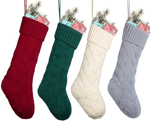 Relosy 45,7 cm Zopfstrick-Weihnachtsstrumpf – stilvolles und gemütliches Design – perfekt für elegante Feiertags-Dekoration – 4 Stück