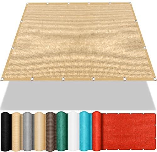 Lona rectangular ligera con protección UV de 60 x 750 cm, parasol con ojales para garaje, patio, camping y actividades al aire libre, color gris claro y amarillo arena