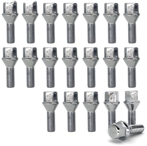 NUOSDEX Compatibile con per 3 per E21 per E30 1975-2012 M12x1.5 26mm SW17 Set 20x Bulloni per Ruote in Lega Lug Nut Bulloni per Ruote Dadi Viti Auto Ruota Bulloni