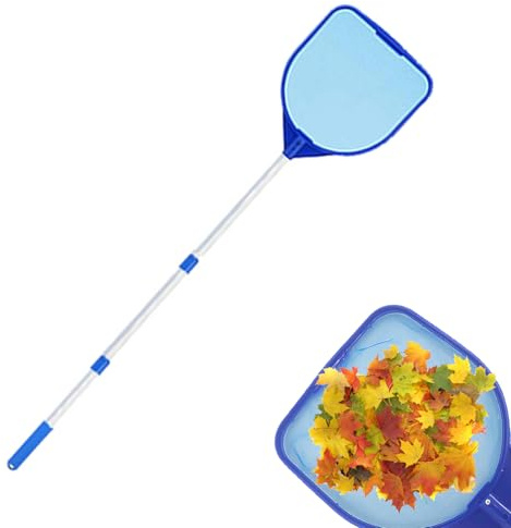 Generisk håv pool, 132/153 cm lång dammhåv med teleskopstång, finmaskig – för damm, alger och pool, alghåv nylonnät, blå