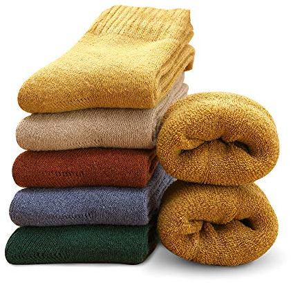MOSOTECH 5 Pairs Thermal Socks for Women - Thick Cushioning Inner, Lock in Warmth, Ladies Winter Cosy Breathable Crew Boot Socks for Walking Casual Daily, UK Size 4~8