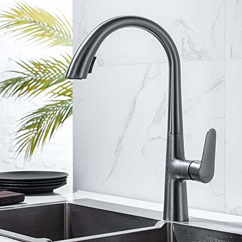 BDDCYWY Pull Out Kitchen Mixer tap,Kitchen tap with Pull Out Hose,Single Level Brass Kitchen Faucet,Kitchen tap with Pull Out Hose,Kitchen Mixer taps hot and Cold,Gun Gray