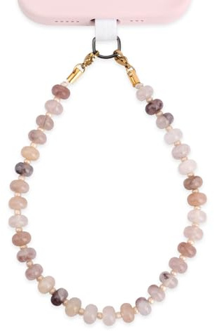Fukaisu Natural Stone Phone Charm, Stylish Beaded Cellphone Wrist Strap with Tether Tab Cute Beaded Chain Wrist Lanyard Suitable for Women